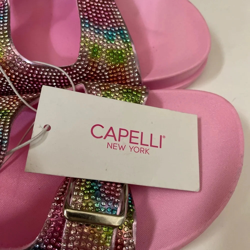 Girls Pink Shimmer Double Strap Slip-On Sandal - Picture 4 of 12